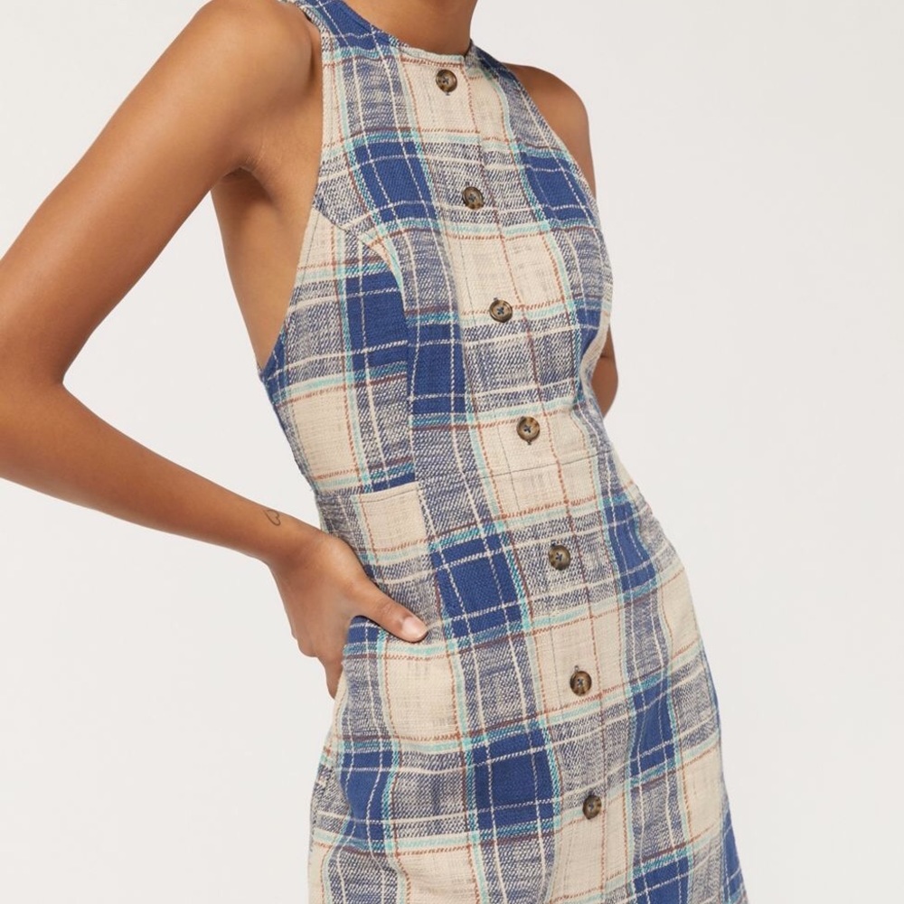 UO Porto Plaid Button-Front Mini Dress